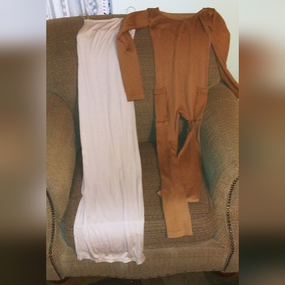 Womens Fall White Midi Dress Size Small With Brown Body Suit Both New